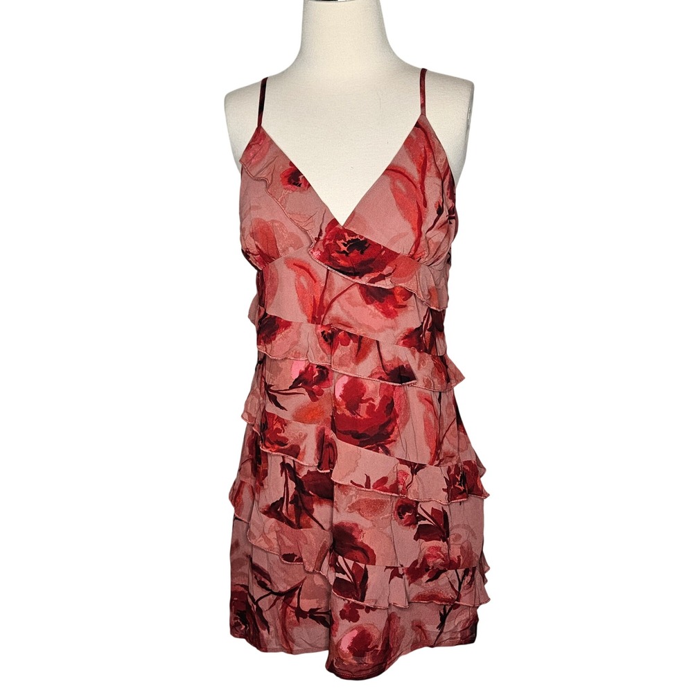 Wild Fable Red Floral Tiered Ruffle Mini‎ Dress Sheer Chiffon Coquette Y2K NWT M